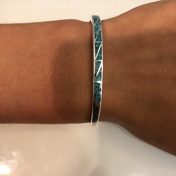 Sterling Silver Bracelet with blue triangle design - Picture 1 of 7